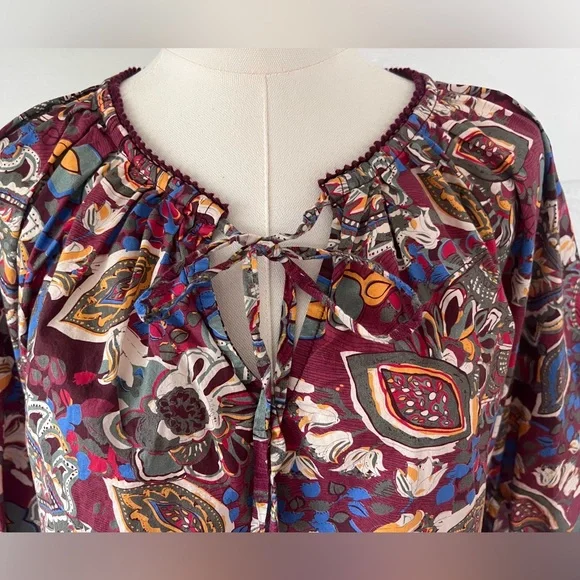 Sundance Belladonna Beauty Peasant Blouse 3/4 Sleeve Floral Cotton Top - Picture 9 of 16